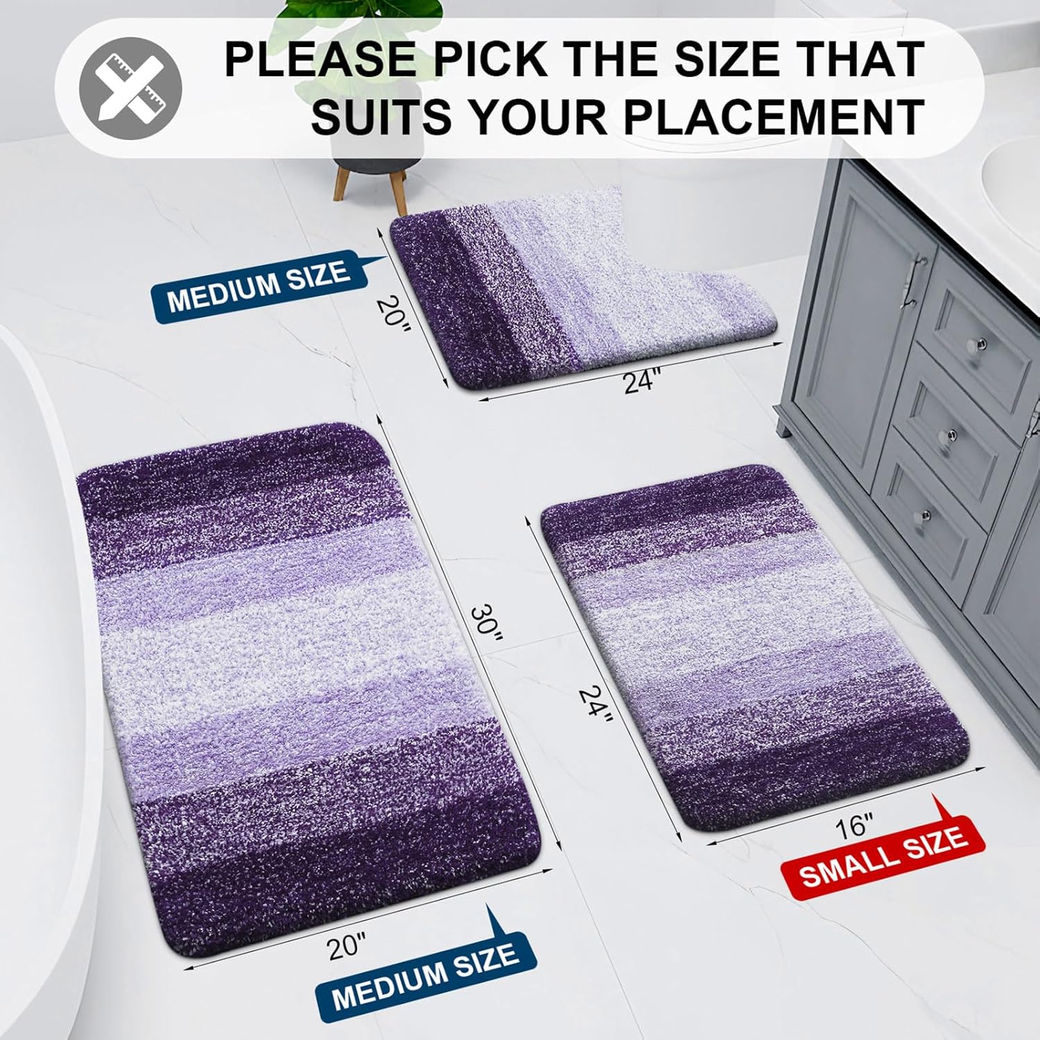 Thumbnail 1 de Arotive Microfiber Bathroom Rug, 34x21 Dark Purple – Shaggy, Ultra-Absorbent, Non-Slip Bath Mat
