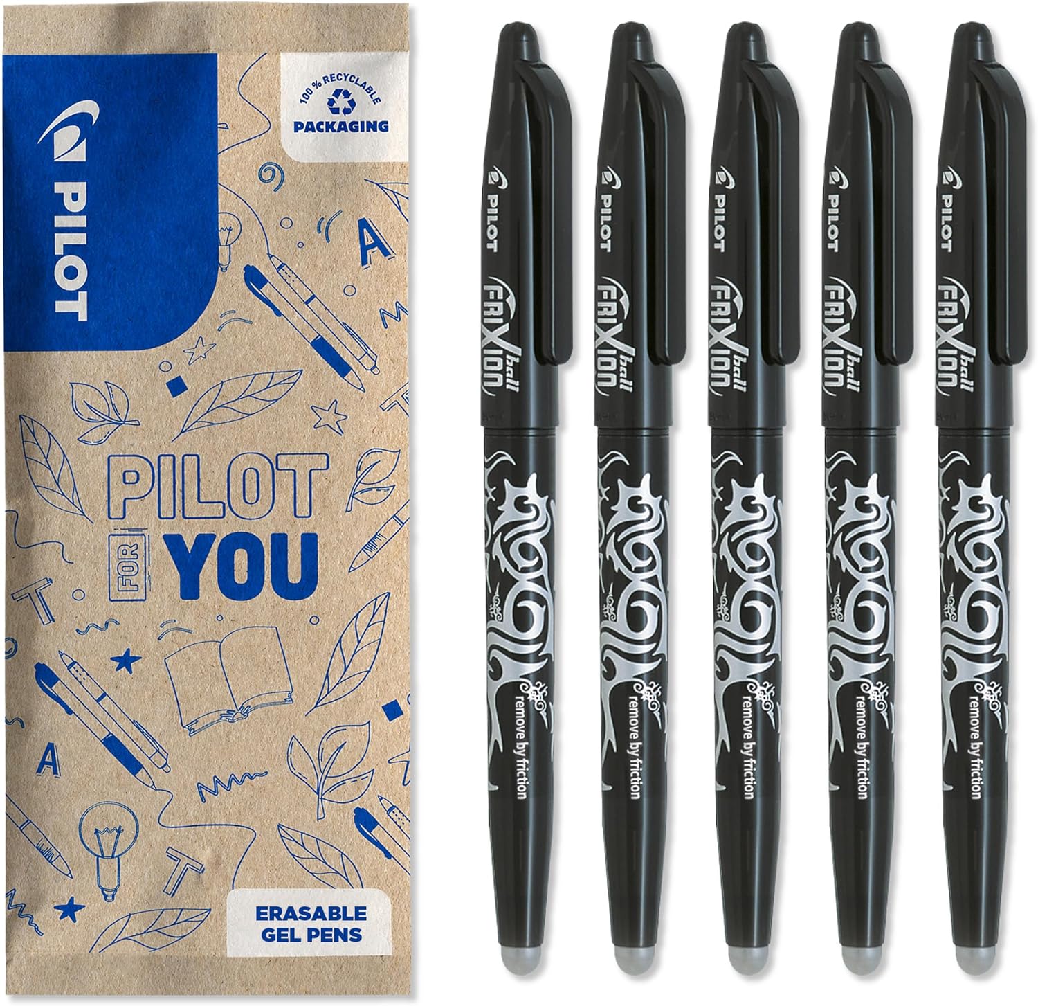 Detalle de Pilot FriXion Ball Erasable Rollerball Pen – Medium 0.7mm Tip, 5 x Black