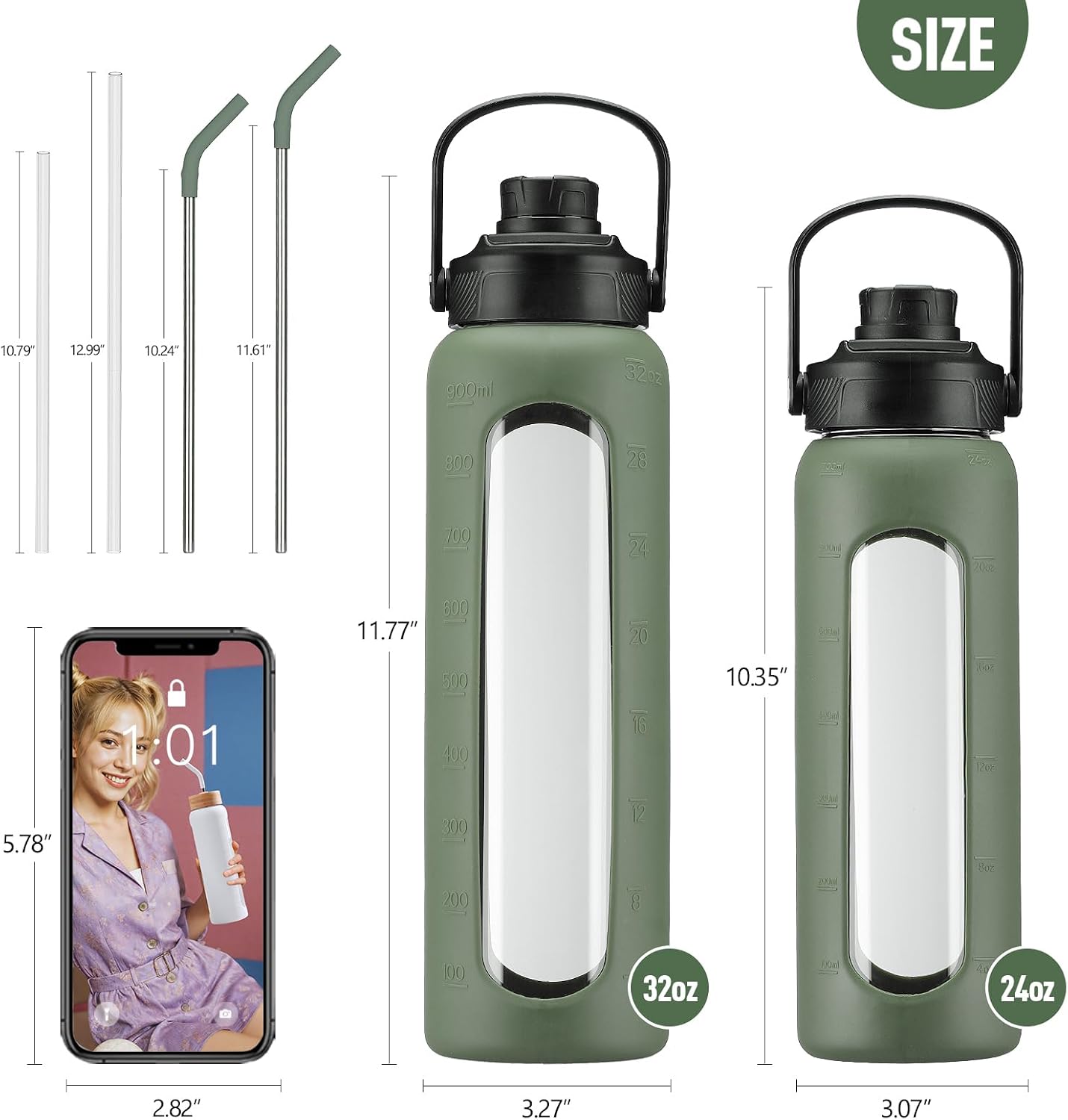 Detalle de BLUEGO BLG-24ozHL-Oliver sportvattenflaska i borosilikatglas, 700 ml