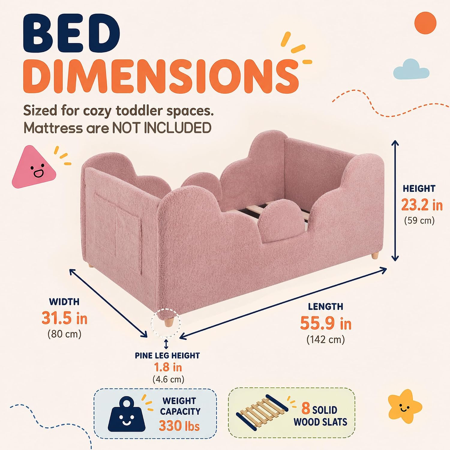 Thumbnail 5 de Ancelny Toddler Floor Bed, Pink Montessori Bed with Removable Rails