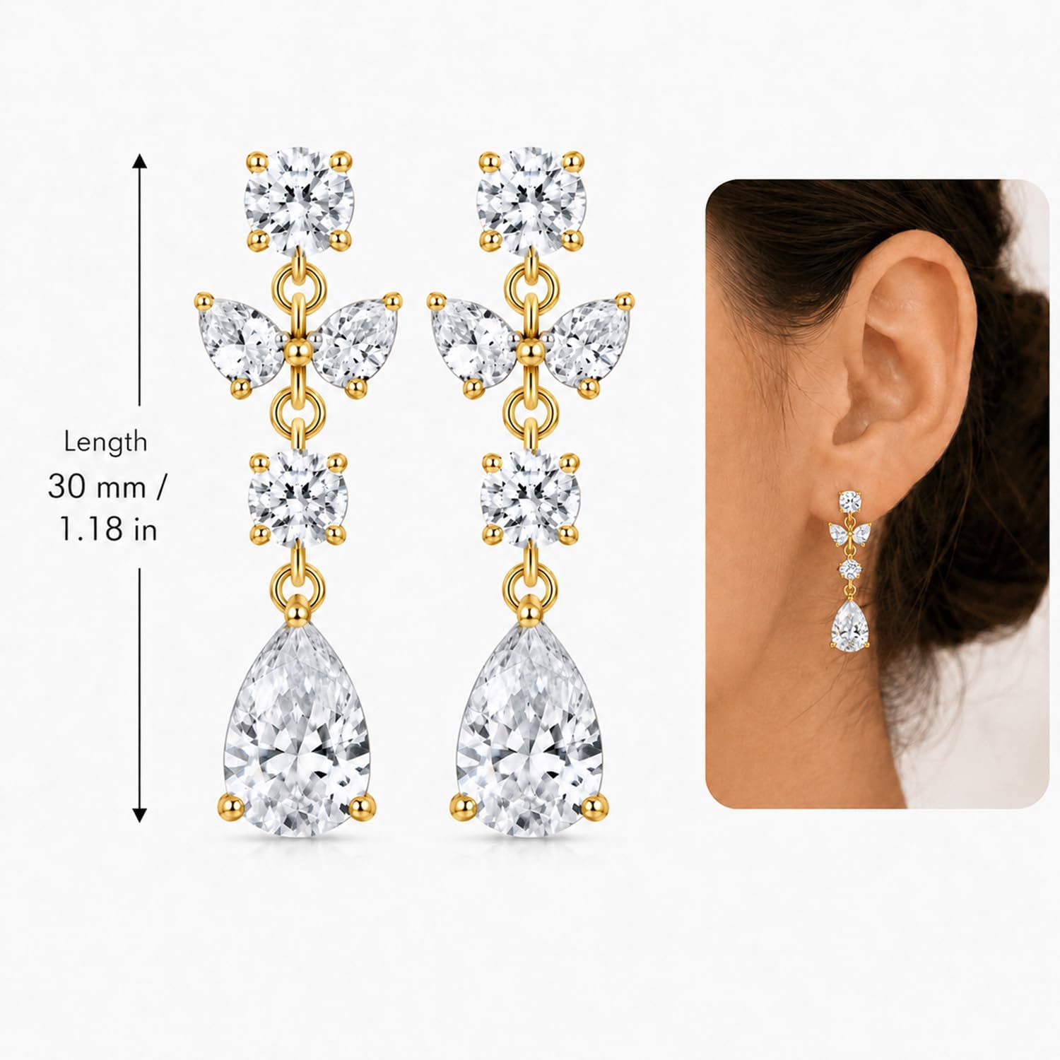 Thumbnail 4 de Cubic Zirconia Dangle Earrings, 14K Gold Plated