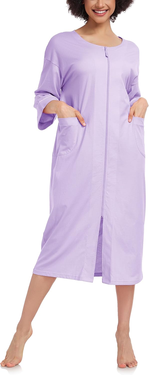 Thumbnail 6 de COLORFULLEAF 100% Cotton Zipper Robe with Pockets