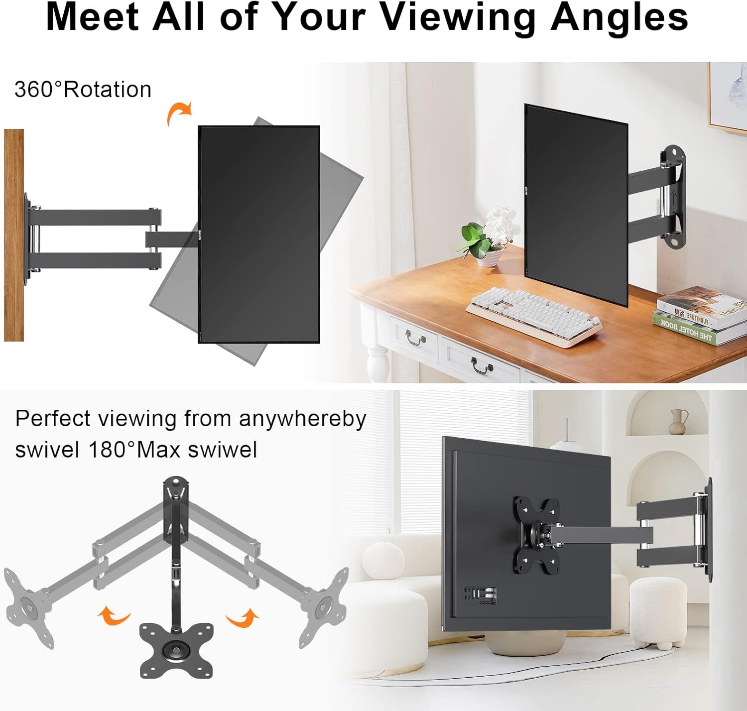 Thumbnail 2 de XINLEI TV-Wandhalterung MA1330 für 13–32 Zoll Monitore – 180° Schwenk, 360° Drehung, 14,25 Zoll Auszug