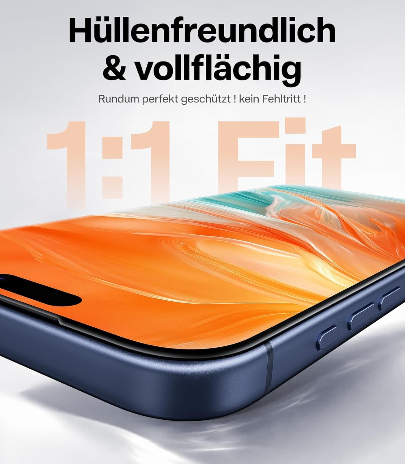 Detalle de TORRAS Panzerfolie für iPhone 15 Pro Max – Full Screen Schutzglas 9H+ mit Auto-Installation (2 Stück)