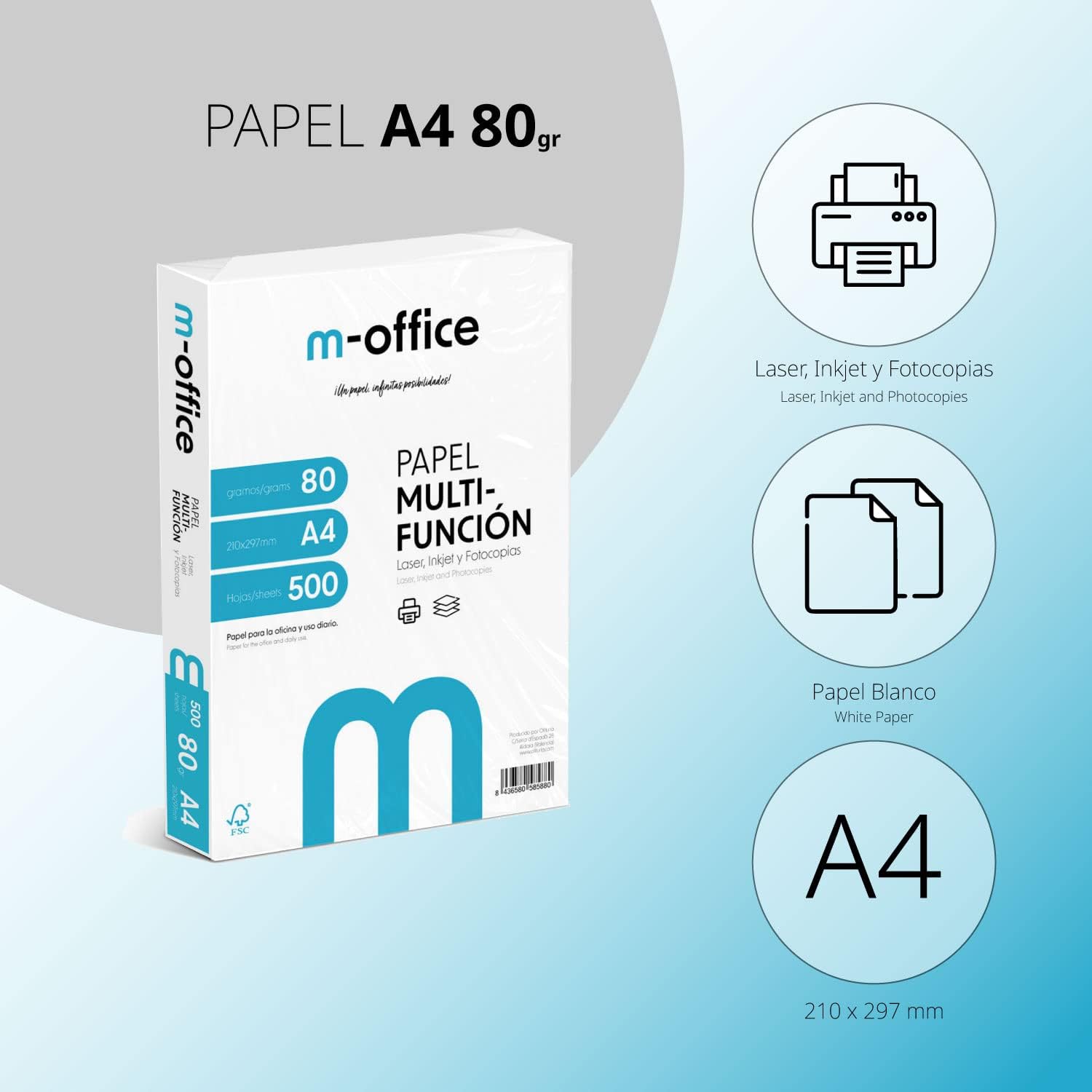 Thumbnail 1 de A4-Papier 80 g/m², 1000 Blatt im 2er-Pack – Multifunktionspapier für Inkjet- und Laserdrucker von m-office