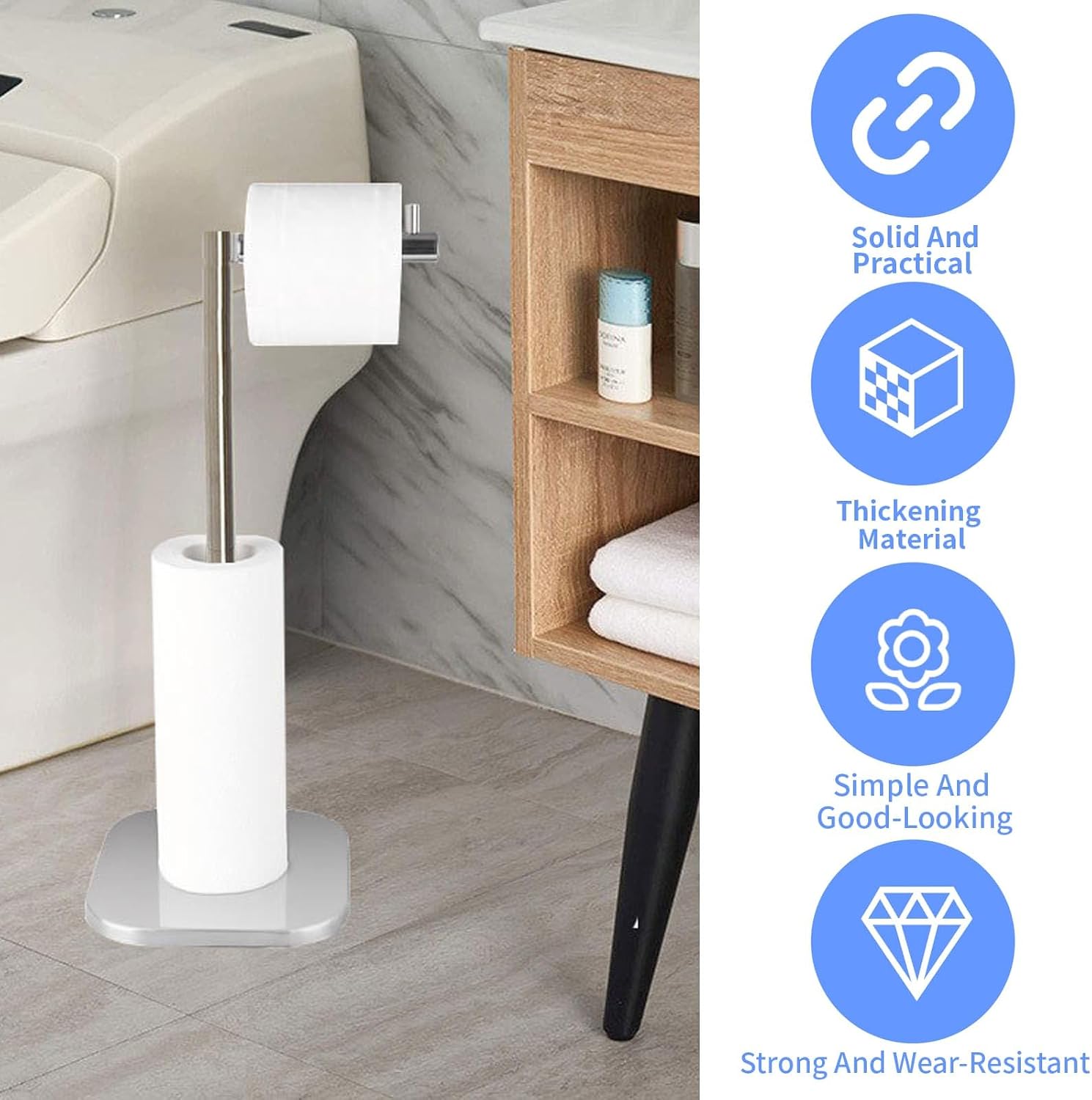 Thumbnail 3 de Toilet Roll Holder Free Standing Stainless Steel Chrome Stand for 6 Rolls (Silver)