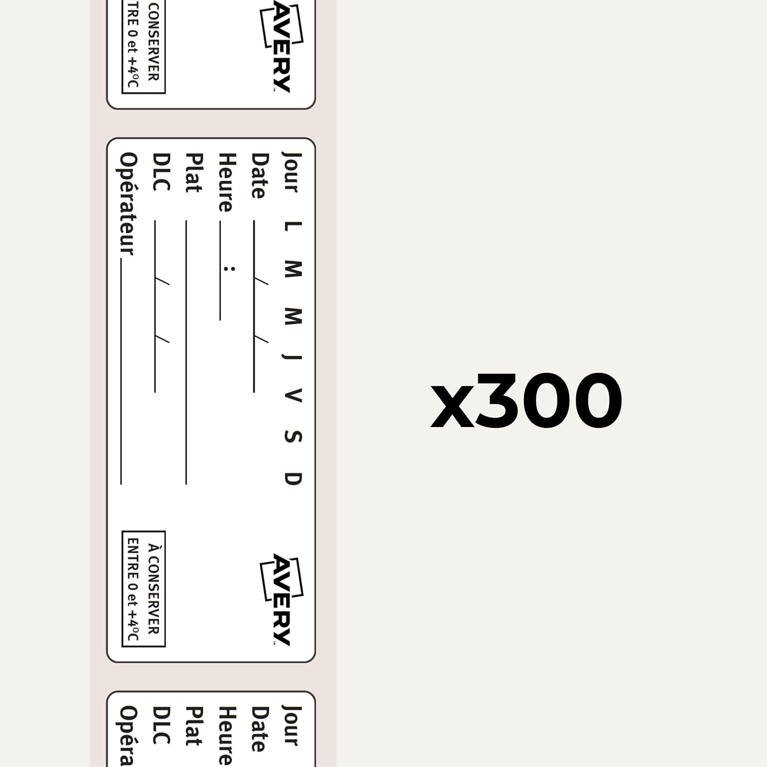 Thumbnail 1 de Avery – 300 Étiquettes Blanches Amovibles en Rouleau Pré-imprimées 98 x 40 mm pour DLC et Traçabilité Alimentaire