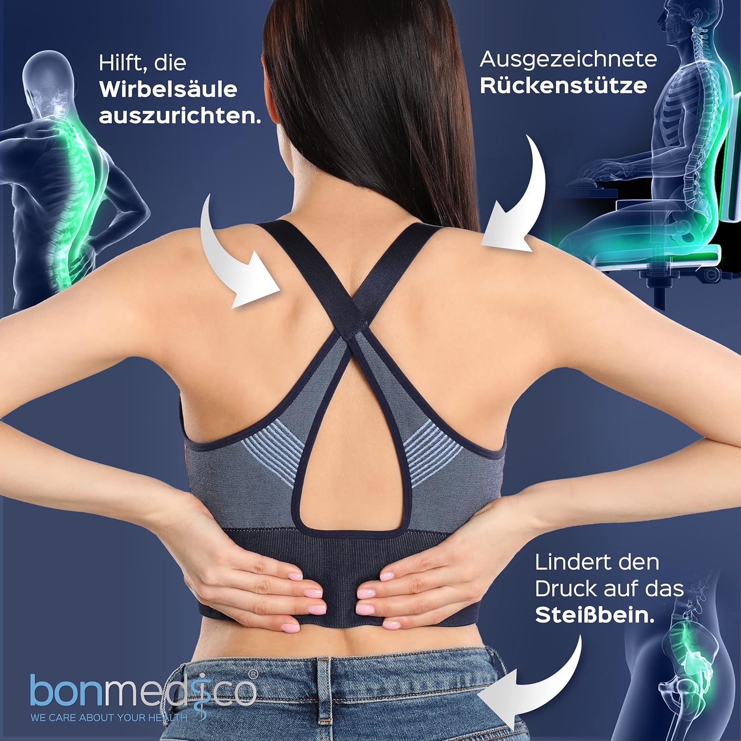 Detalle 2 de bonmedico Sitzkissen orthopädisch – Memory Foam Gel, 48×36×9,5 cm