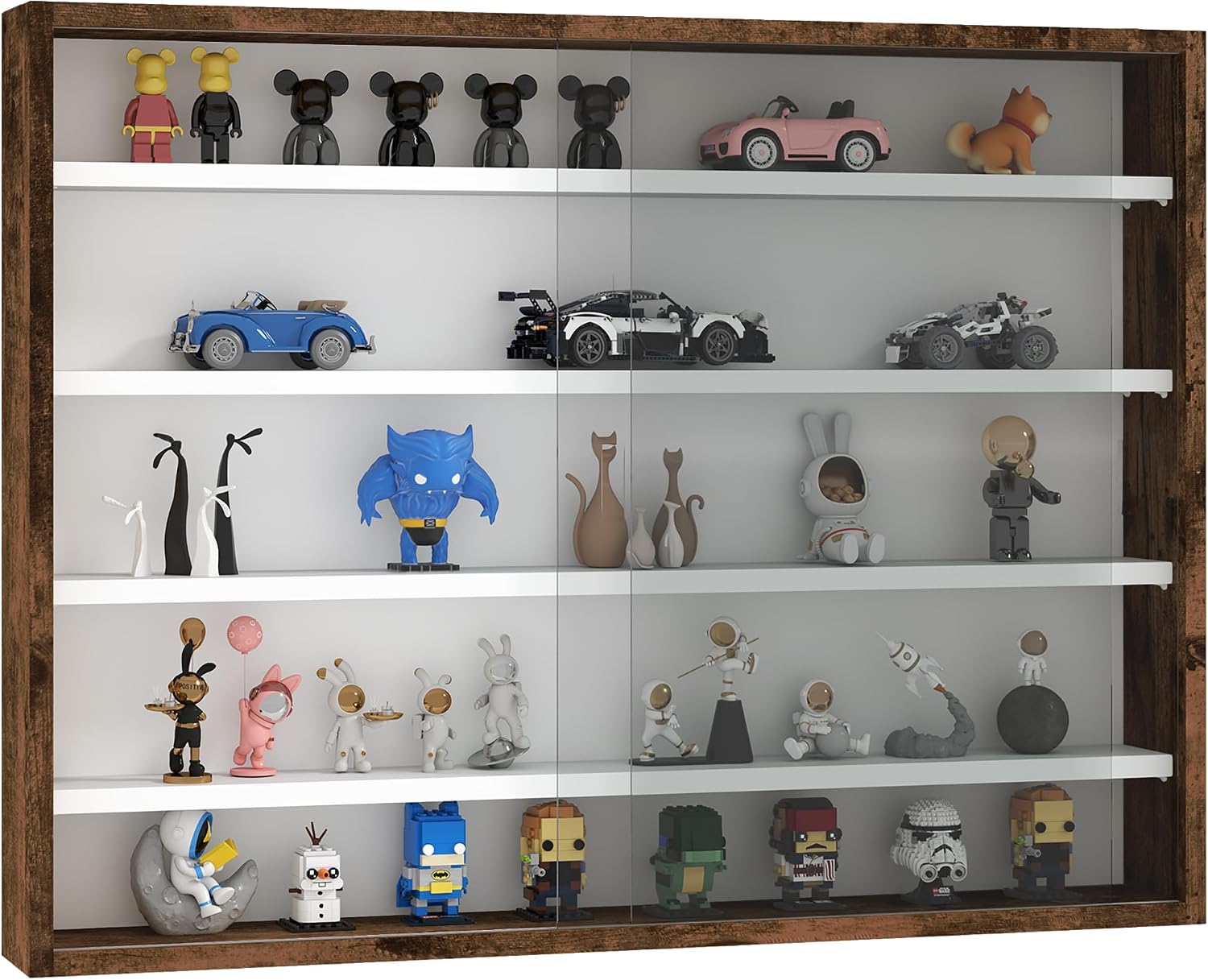 Detalle de HOMCOM 833-761V00RB wandvitrine met 4 verstelbare legplanken en glazen schuifdeuren