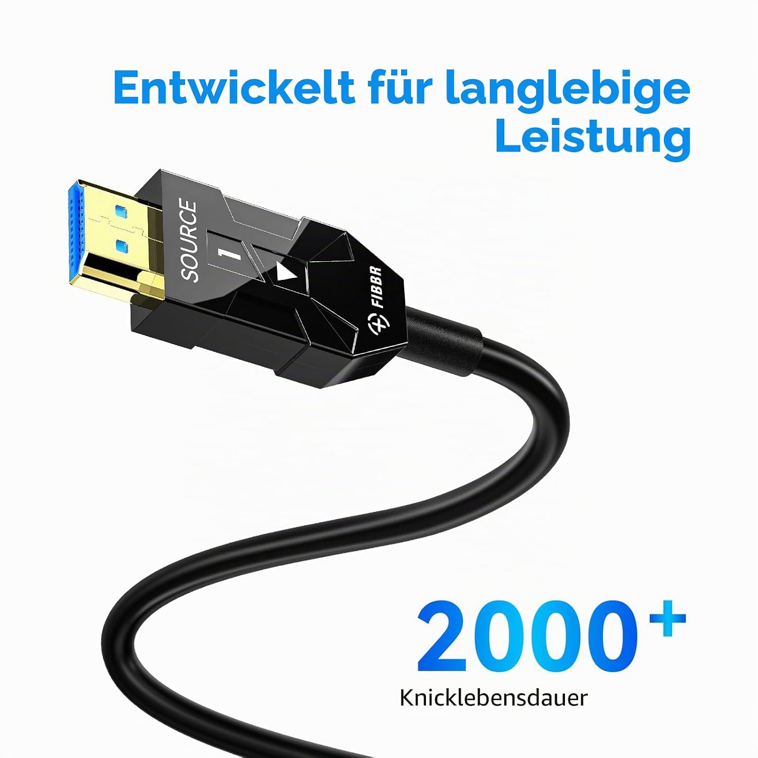 Detalle 2 de FIBBR 8K HDMI Glasfaserkabel 15 m – 48 Gbps, 8K@60Hz, 4K@120/144Hz, HDR, eARC, Kompatibel mit PS5/Xbox Series X/PC/TV