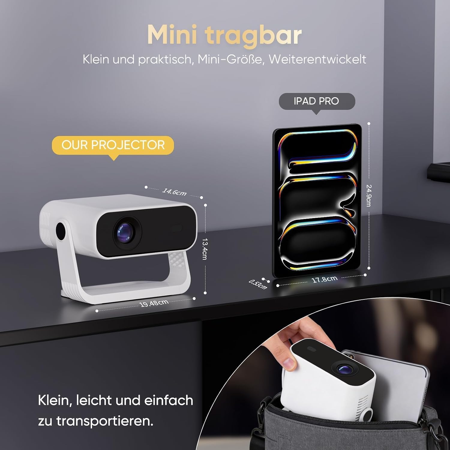 Thumbnail 6 de 2026 Neuer Smart Mini Beamer mit Android 14 – tragbar, 1080p/4K-Dekodierung, WiFi 6 & BT 5.2