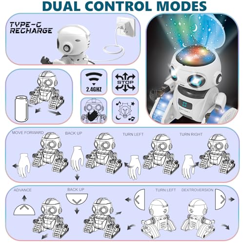Detalle 2 de Robot Niños Recargable con Proyector Estrellas ⭐