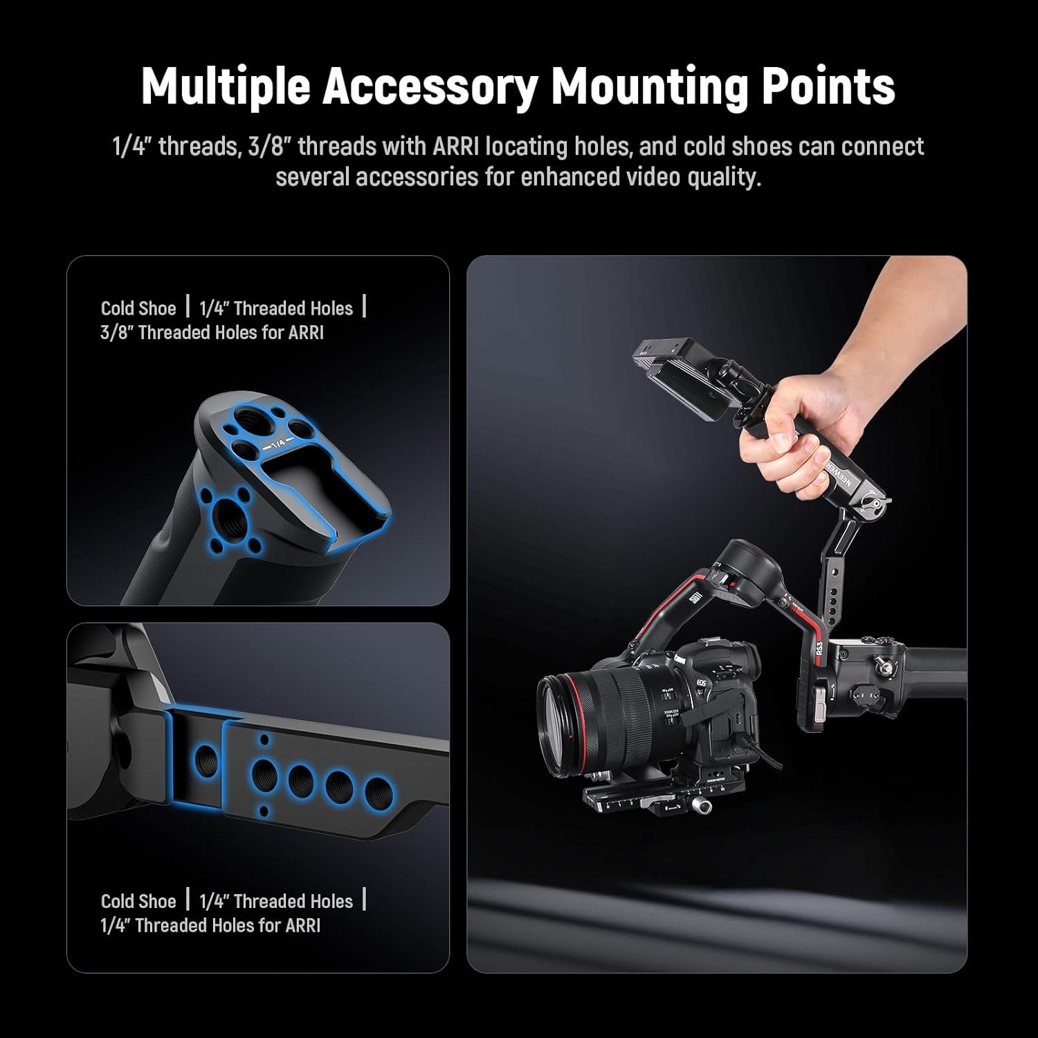 Detalle de NEEWER RS4 RS3 impugnatura cardanica regolabile con guida NATO per DJI Ronin (fino a 6 kg)