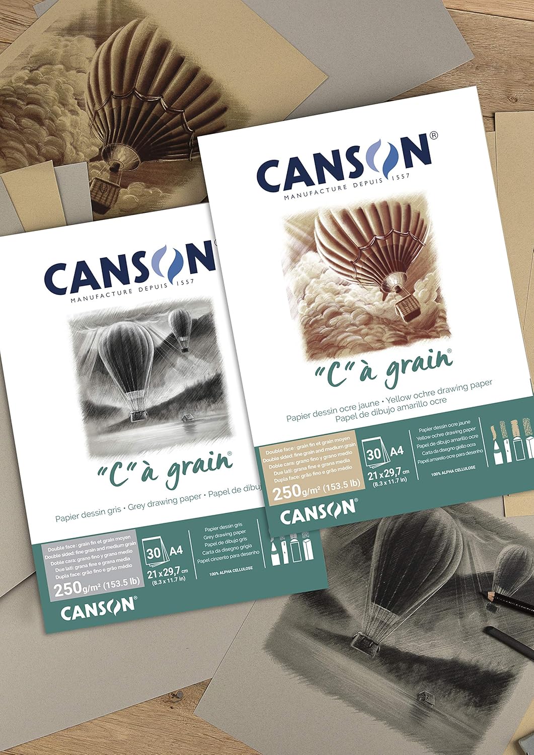 Thumbnail 1 de Bloc de papier Canson “C” à Grain – 30 feuilles A3, 250 g/m², gris chiné