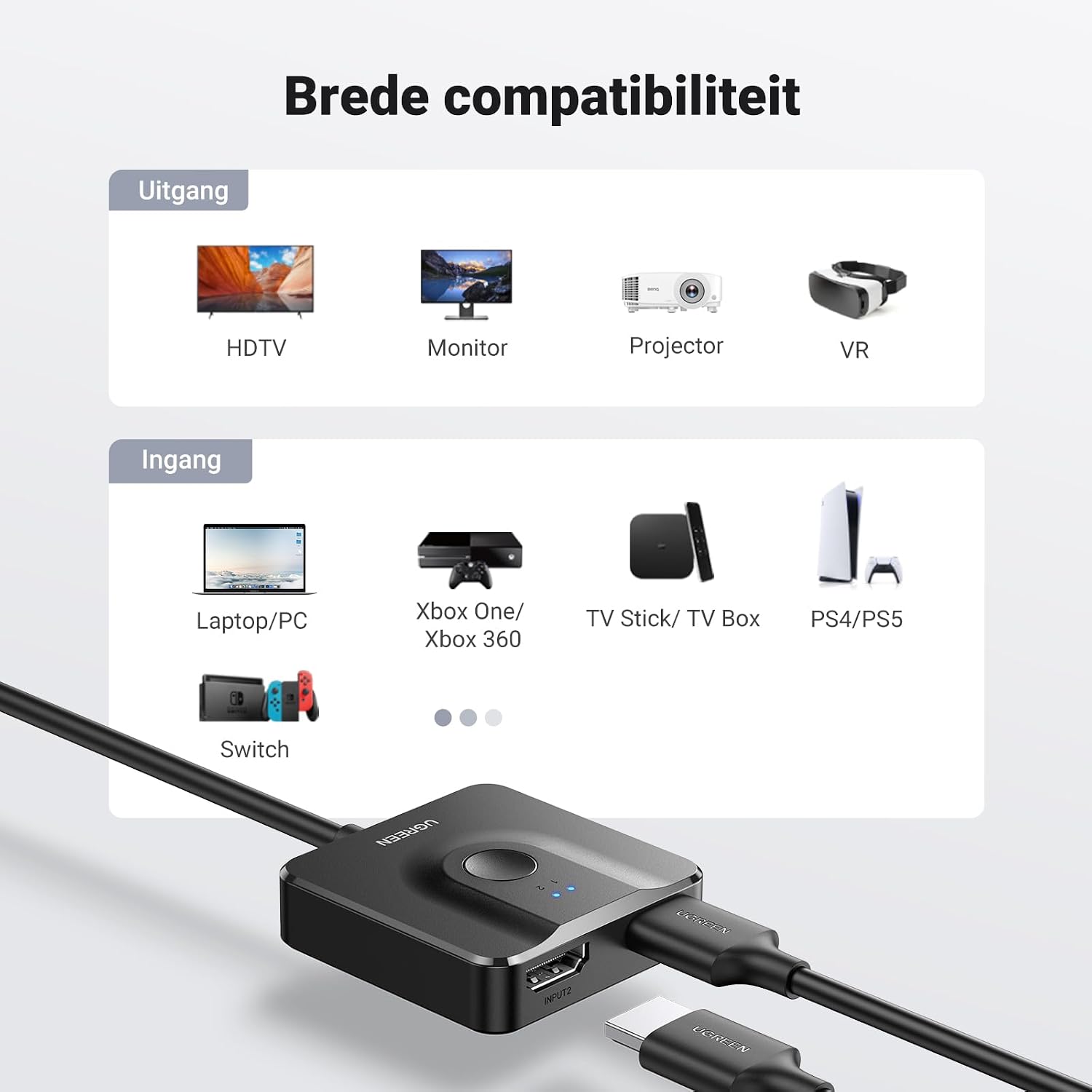 Thumbnail 4 de UGREEN bidirectionele HDMI-switch 4K@60Hz, 2-in-1-out/1-in-2-out met kabel