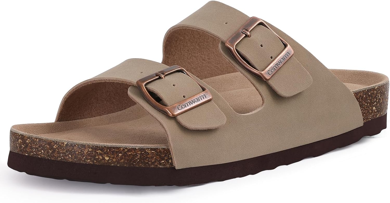 Detalle de Comwarm Damen Kork Fußbett Pantoletten Sandal – Bequeme Sommer-Slides mit verstellbarer Schnalle