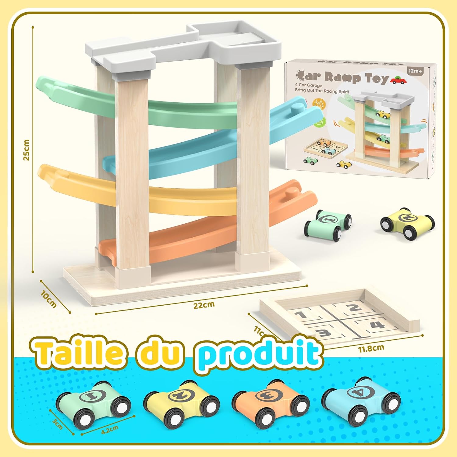 Detalle de Toyzey Jouet Bebe 1 an, Voiture Bebe Jouet en Bois avec 4 Mini Jeux – Montessori et Piste de Voiture