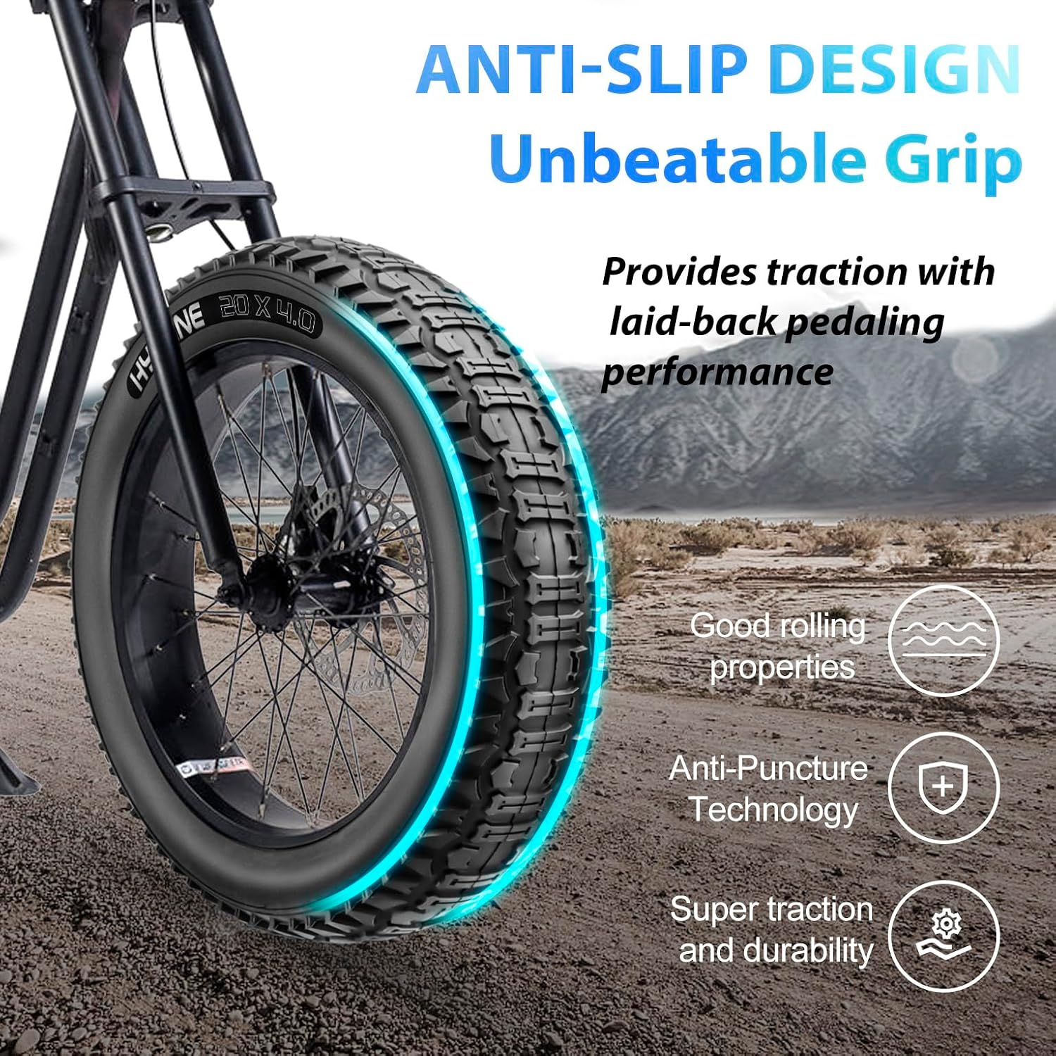 Detalle 2 de Hycline Fat Tire Replacement Kit for E-Bikes (20x4.0 / 26x4.0) – Durable All‑Terrain Tubeless Ready Simulation