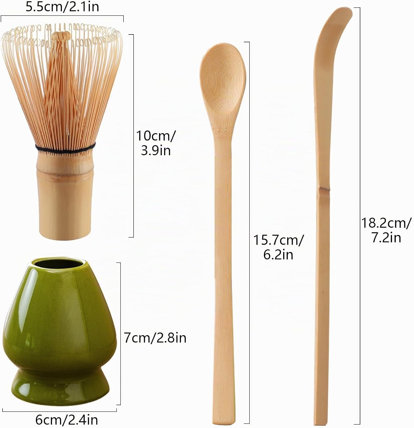 Detalle 2 de Matcha Tee Set mit traditionellem Besen, Löffel und Keramikhalter – grün