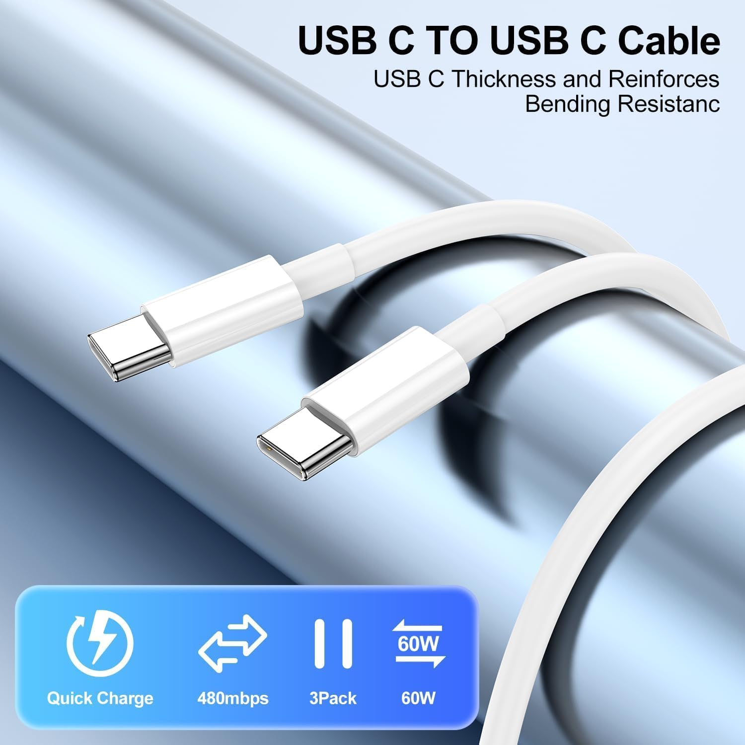 Thumbnail 4 de 240W USB-C to USB-C Charger Cable, 3m (2-Pack): Long, Fast & Durable