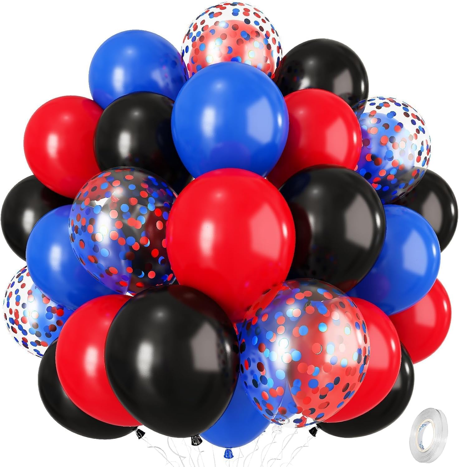 Detalle de Red Blue Black Balloons, 12 Inch Royal Blue Red Confetti Latex Balloon Kit — Spider Theme Party Decor
