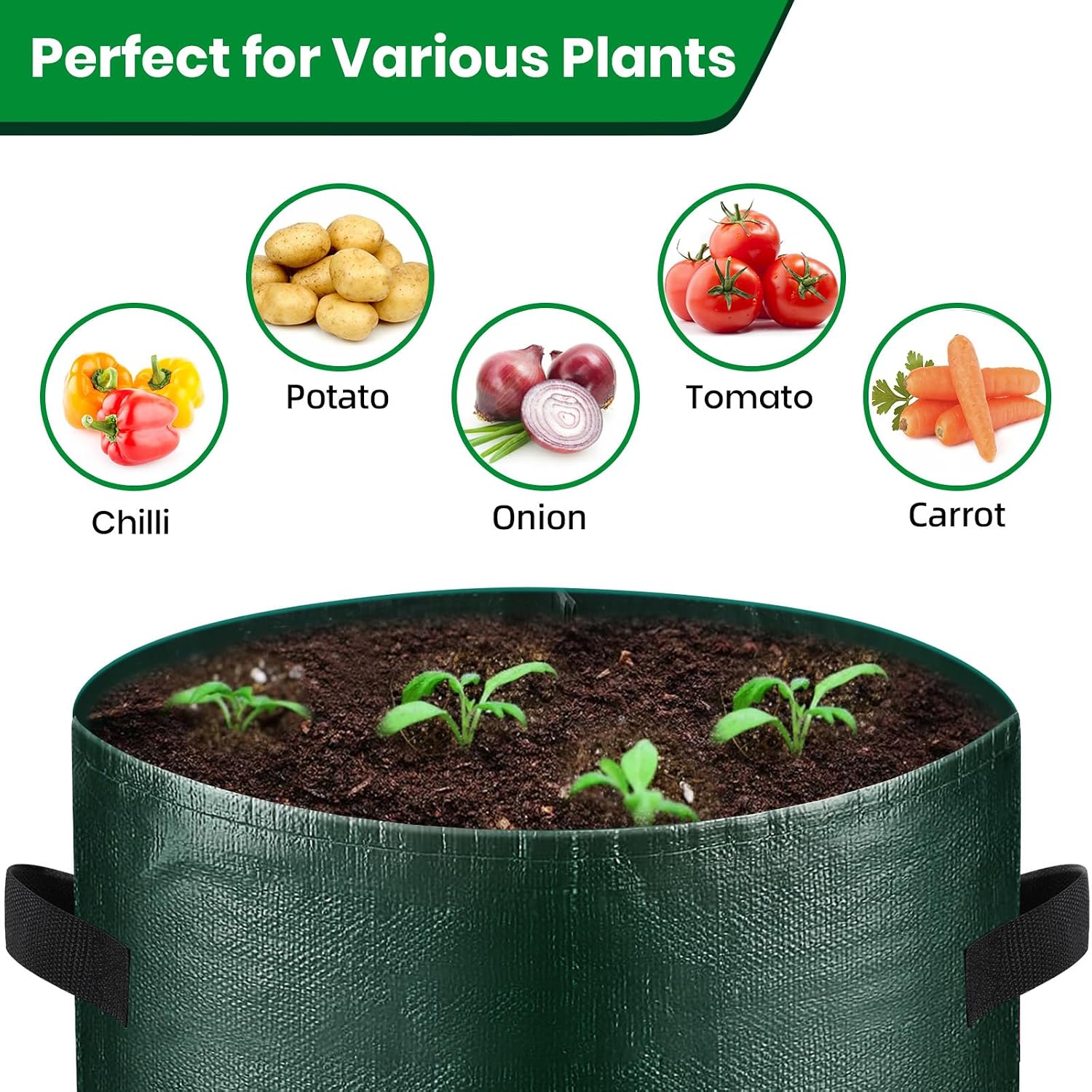 Detalle de BIJOKETTEN 6-Pack 10-Gallon Potato Grow Bags with Harvest Flap and Handles