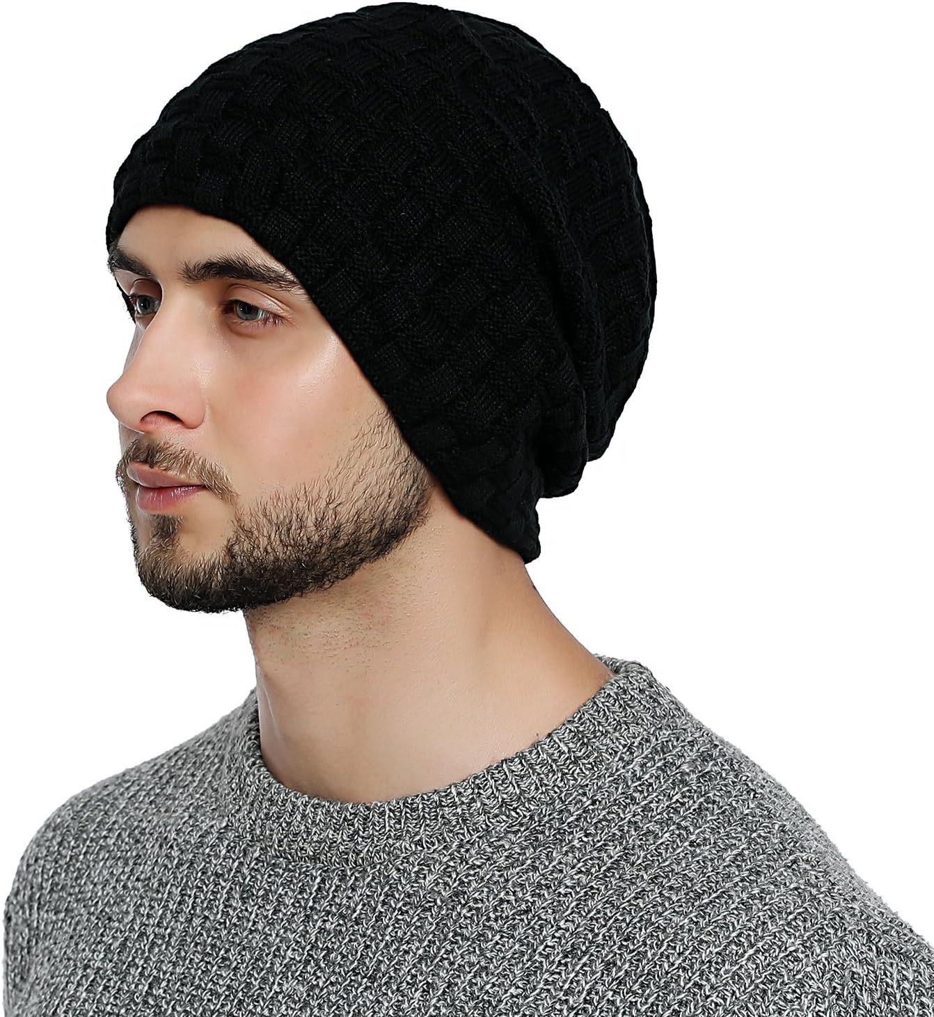 Detalle de DonDon Bonnet Homme Hiver Slouch Beanie Laine tricoté avec Doublure Chaude en Polaire