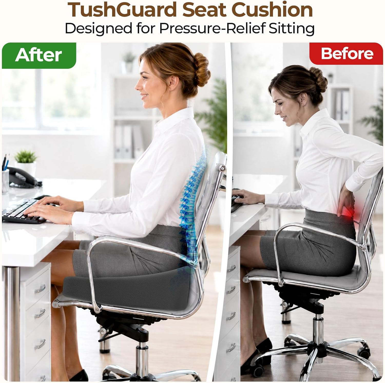 Thumbnail 3 de TushGuard Donut Pillow MPN-TG0008-GE Memory Foam Seat Cushion, Gray