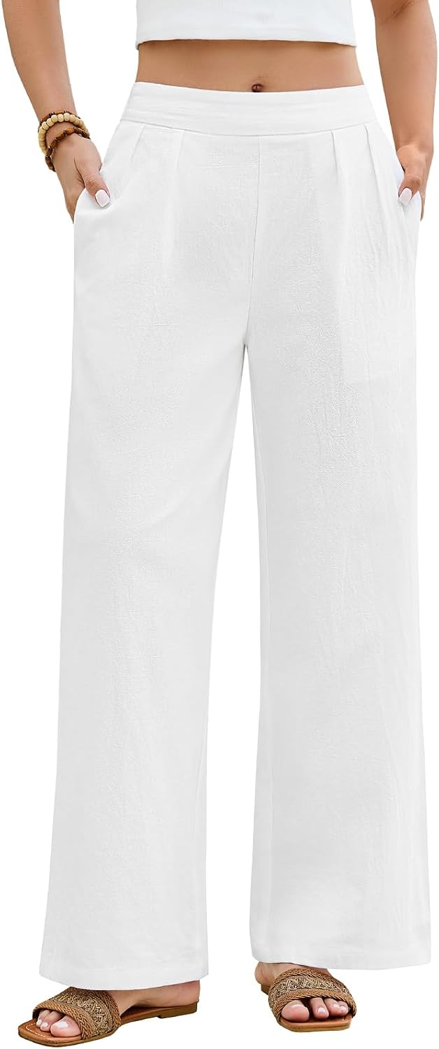 Detalle de heekpek Damen Sommerhose aus Baumwolle – bequeme High-Waist Weite Bein, lässig und elegant