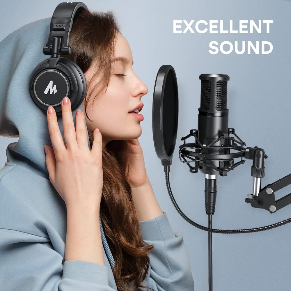 Detalle de MAONO AU-PM320S XLR Condenser Microphone with Cardioid Pickup, Boom Arm and Pop Filter