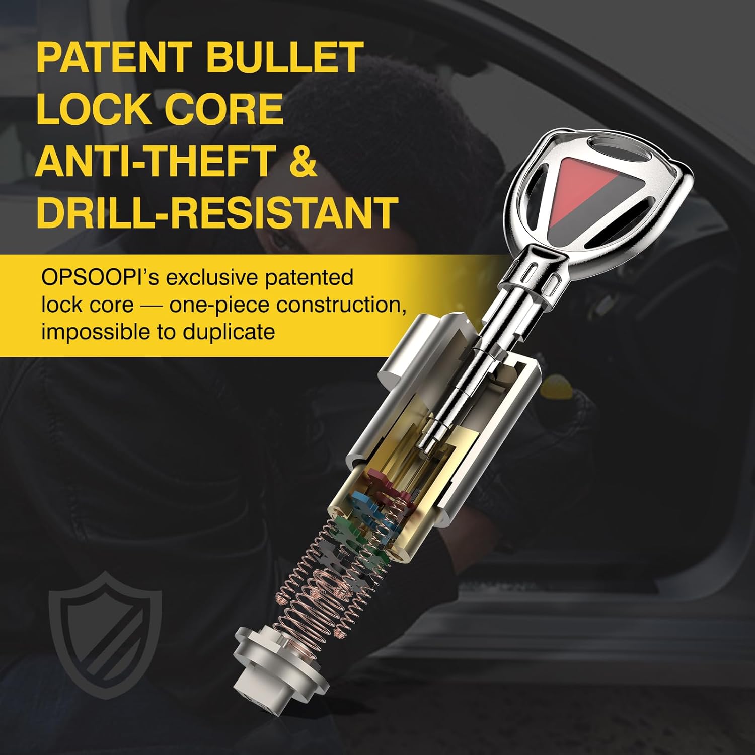 Detalle de OPSOOPI Brake Pedal Lock (V15) with Escape Hammer Window Breaker — Universal Anti-Theft Car Device