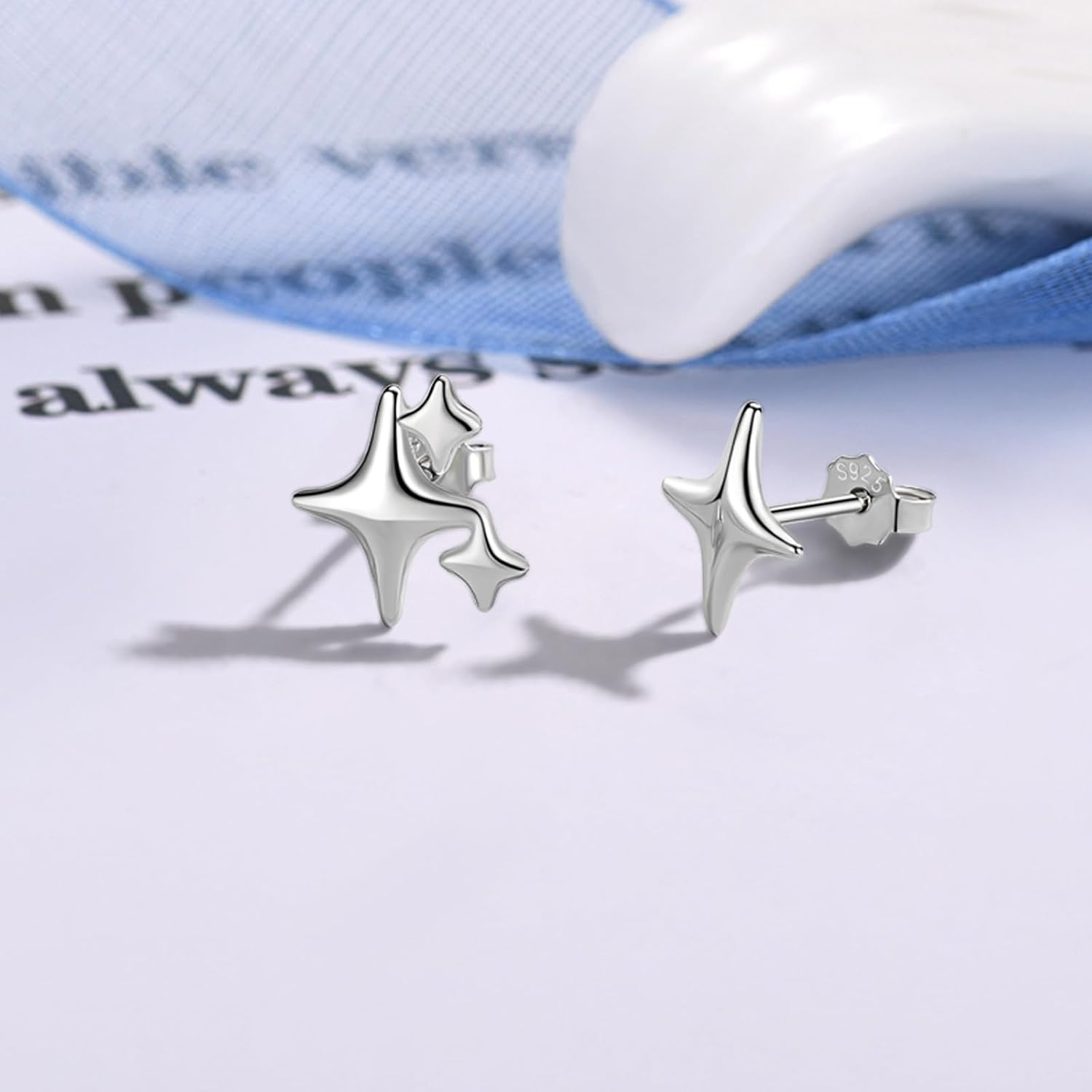 Detalle de Deyanse 925 Sterling Silver Star Heart Cross Stud Earrings – Hypoallergenic Tiny Flat Studs