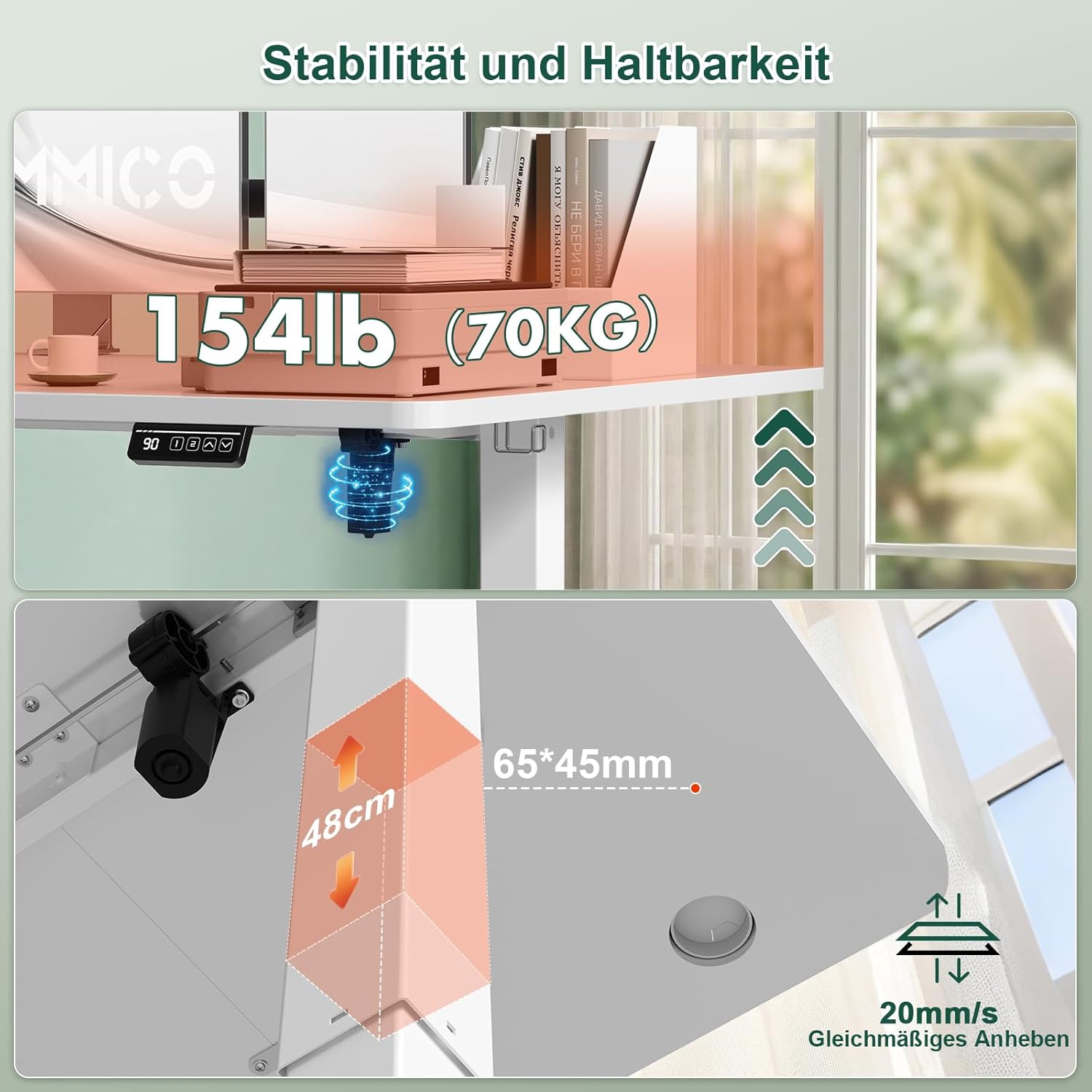 Detalle de JUMMICO Höhenverstellbarer Schreibtisch 100 × 60 cm – Elektrisch, mit Memory-Funktion, Weiß