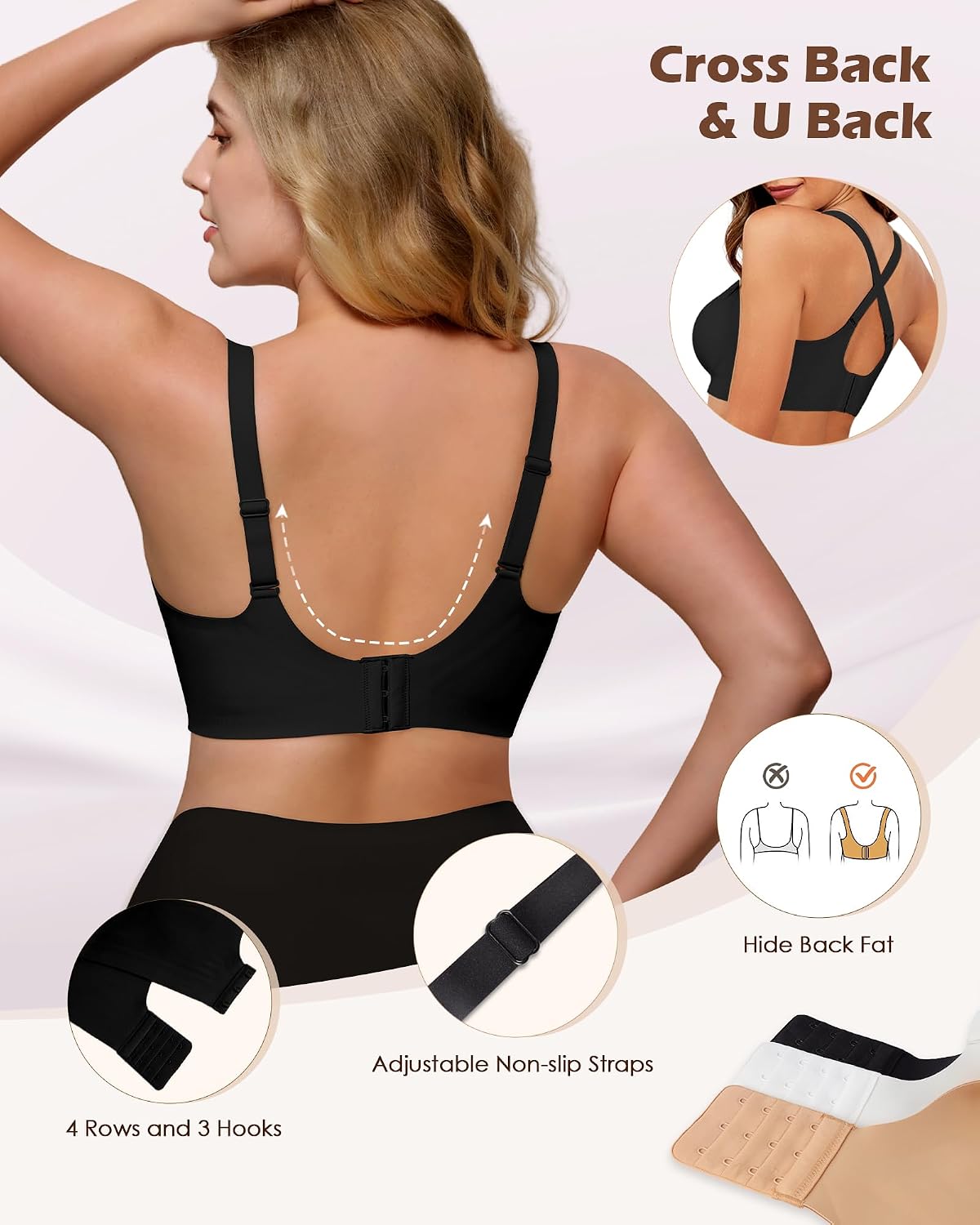Thumbnail 3 de As Fairy Womens Soft Comfortable No Underwire Bras V Neck Seamless Push Up Bralettes Full Coverage Tshirt Brassiere