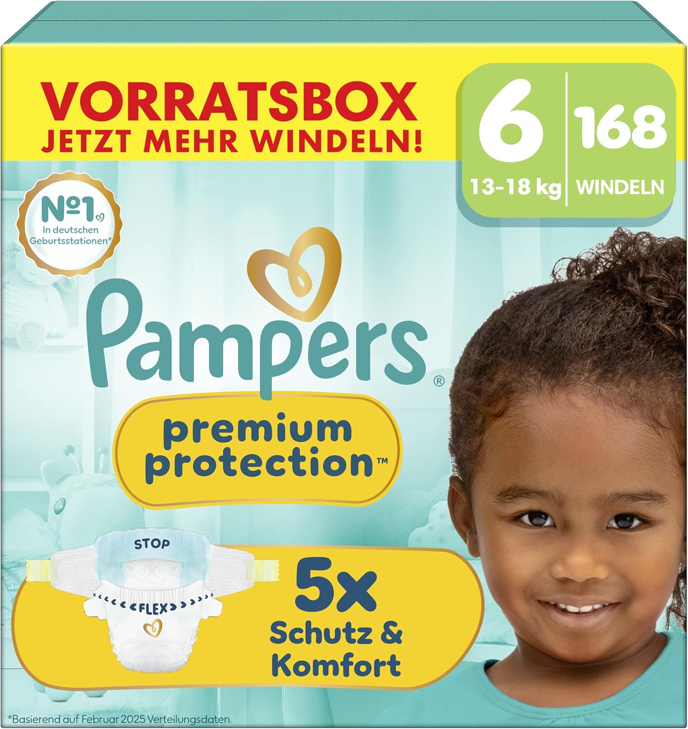 Detalle de Pampers Premium Protection Größe 6 – 168 Windeln (13–18 kg) für Haut- und Auslaufschutz
