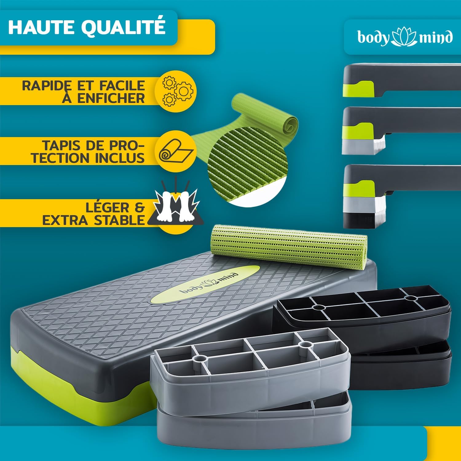 Thumbnail 3 de Body & Mind® Stepboard aérobic Deluxe 2-étapes – Stepper/step-bench avec tapis antidérapant offert