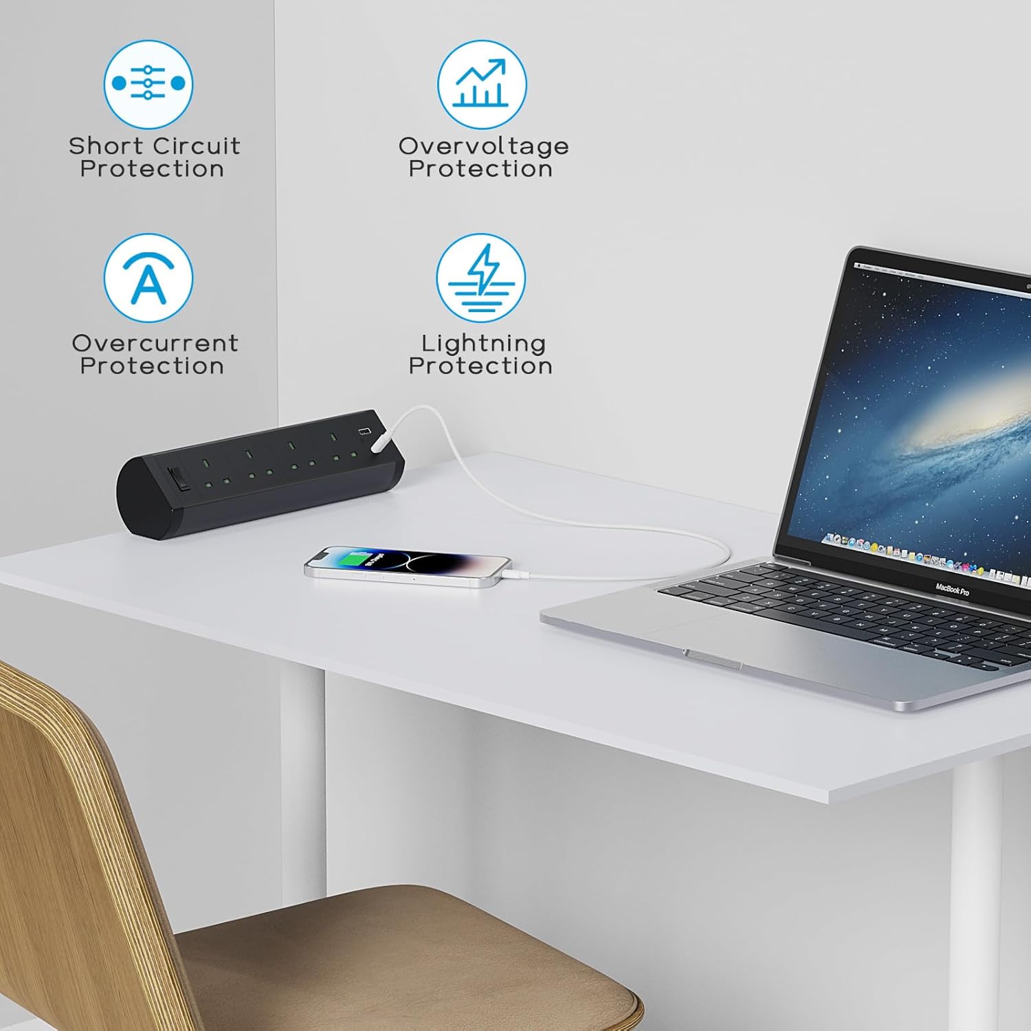 Thumbnail 5 de Haylink 4 Way Desk Extension Lead 3M with USB-C strip ๐