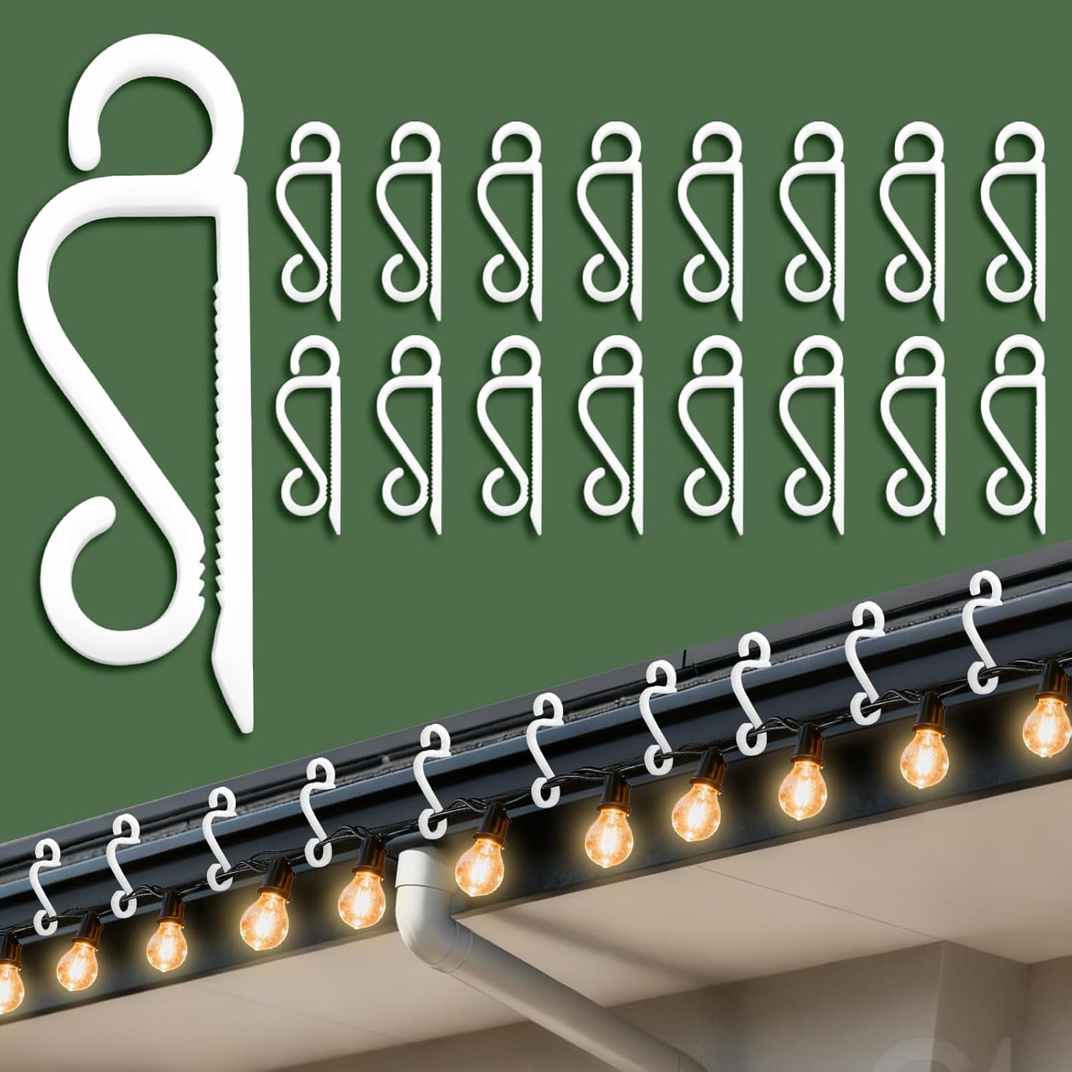 Detalle de Isisyu Dachrinnenhaken für Lichterketten – 60 Stück, rutschfeste Kunststoff-Halter für Weihnachts- & Vorhangbeleuchtung