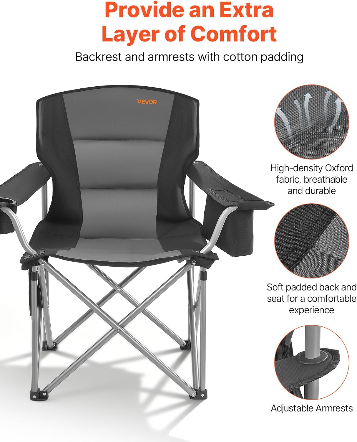 Thumbnail 6 de VEVOR ZM2006XL-2pack Oversized Camping Chairs, 450 lb Capacity, Padded Backrest