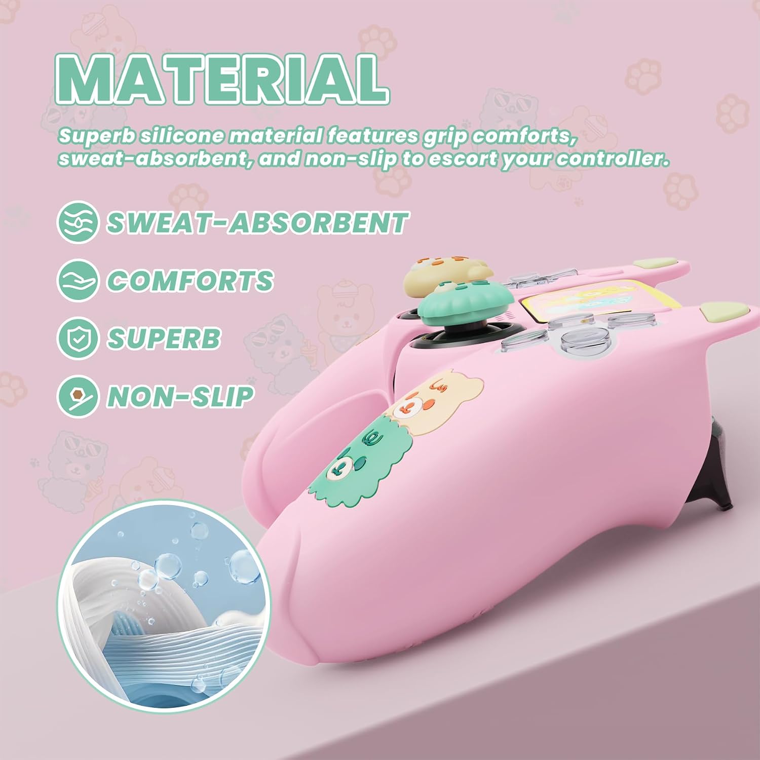 Detalle 2 de playvital Cute Bear Controller Silicone Case for ps5, Kawaii Controller Cover Compatible with Charging Station, Gamepad Skin Protector for ps5 with Touch Pad Sticker & Thumb Grips - Pink & Yellow
playvital Cute Bear Controller Silicone Case fo…