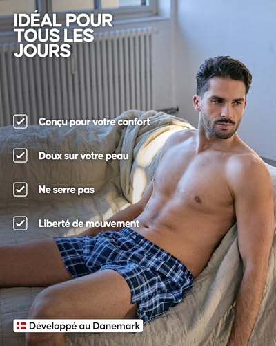 Detalle de DANISH ENDURANCE Boxers Tissés Hommes – Lot de 4 ou 6, Mélange Assorti Bleu/Gris, L