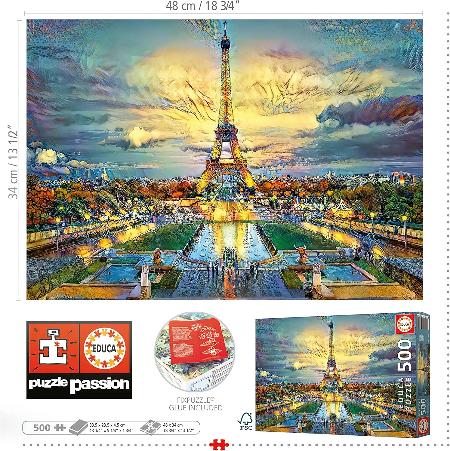 Thumbnail 2 de Puzzle adulte Educa Tour Eiffel 500 pièces (48 x 34 cm) dès 11 ans