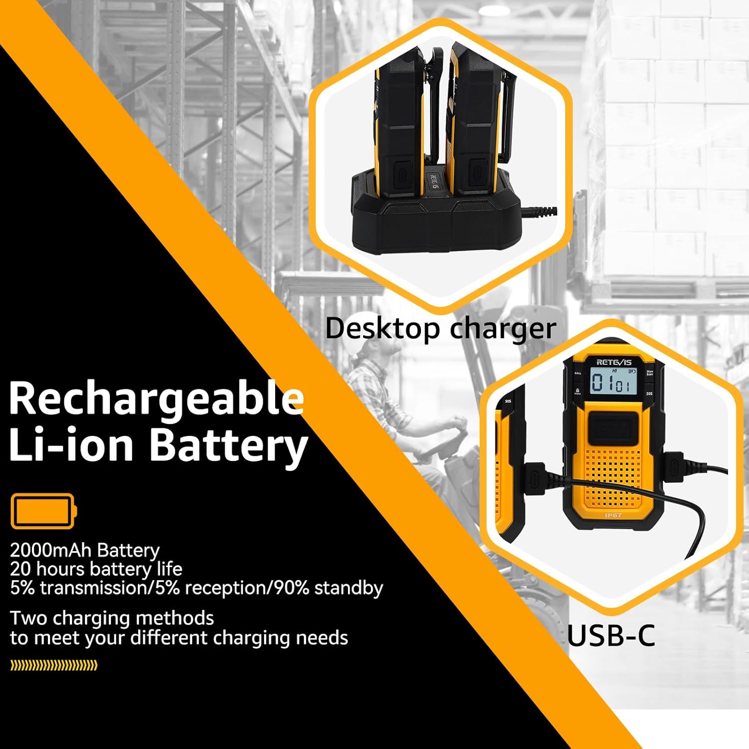 Detalle 2 de Retevis RB48 Heavy Duty Walkie Talkies 2000 mAh