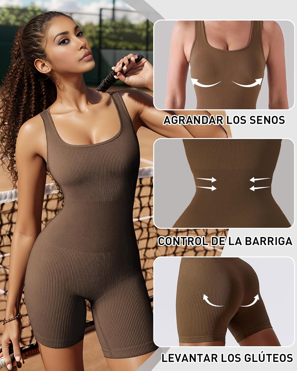 Thumbnail 2 de Merlvida Sport-Jumpsuit für Damen – kurzer, nahtloser Bodycon Overall mit herausnehmbaren Brustpolstern