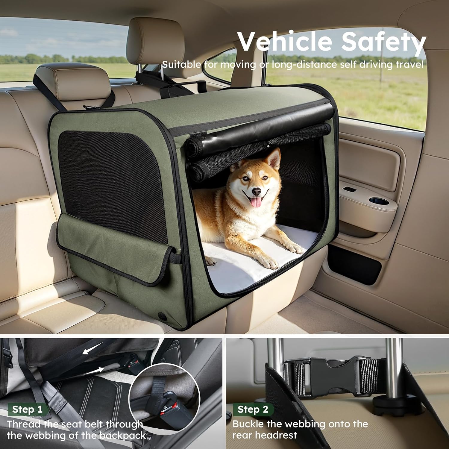Detalle de Pecute Large Dog Car Carrier Light Weight (68.5×52×52cm) with Breathable Windows