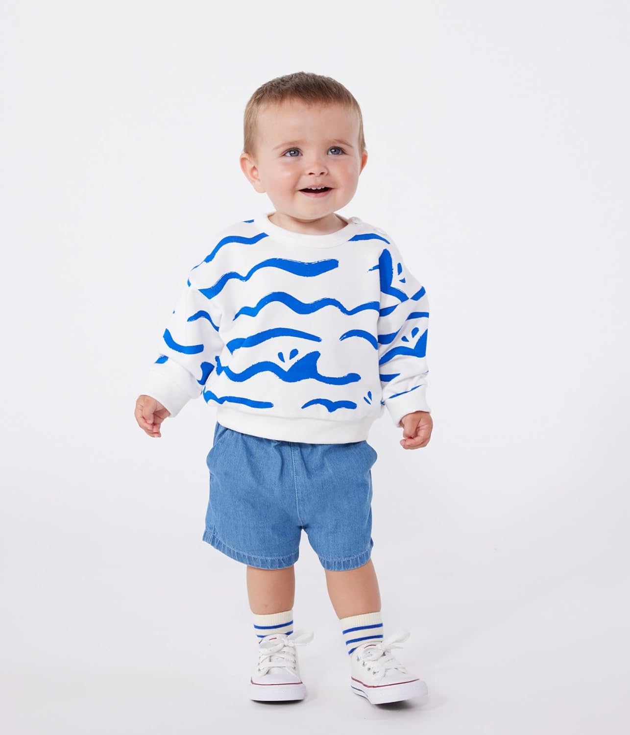 Detalle de Petit Bateau Sweatshirt bébé garçon en coton avec imprimé requin