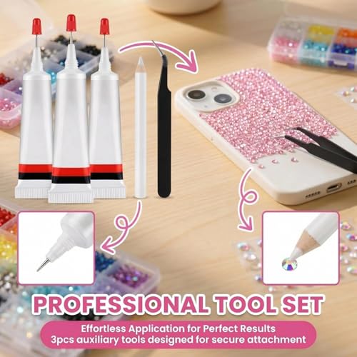 Detalle 2 de 32000 Pcs Bedazzling Kit with Glue – Zhaohyjianm 40 Colour Resin Jellies with Glue, Tweezers and Pick-up Pen