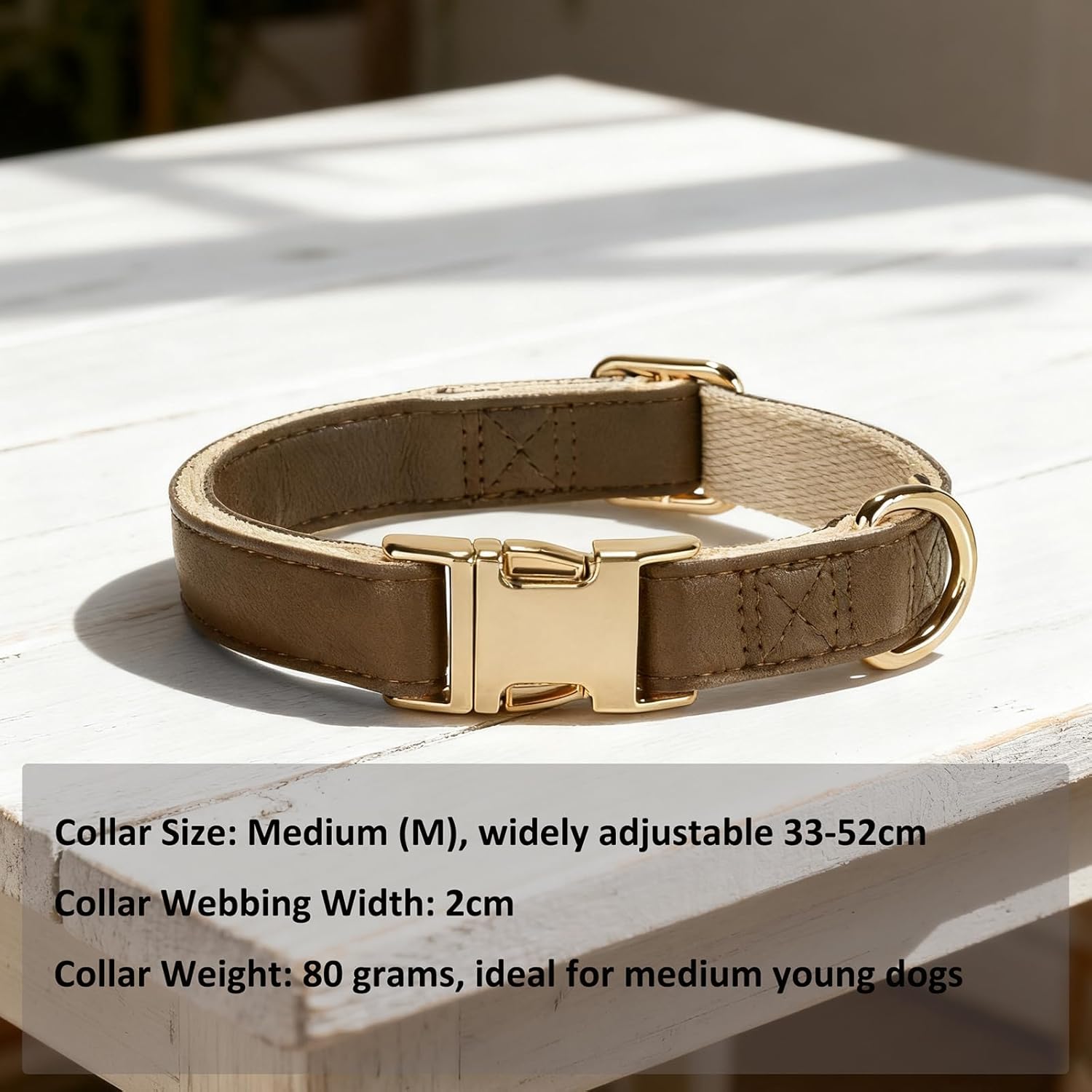 Thumbnail 1 de YUDOTE Soft Leather Dog Collars (Medium) with Safety Quick-Release Metal Buckle – Coffee Natural Cotton Padded