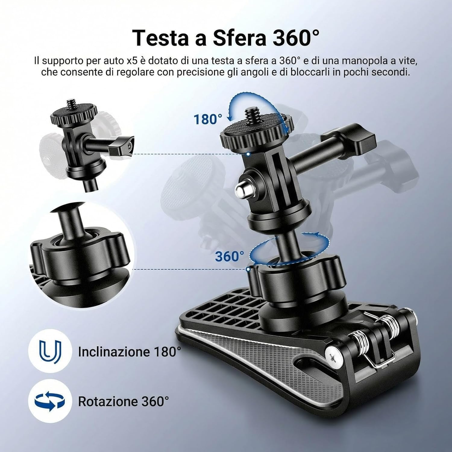 Thumbnail 3 de NEEWER BASICS AC055 Supporto per aletta parasole auto con testa sferica 360° per action cam e vlogging
