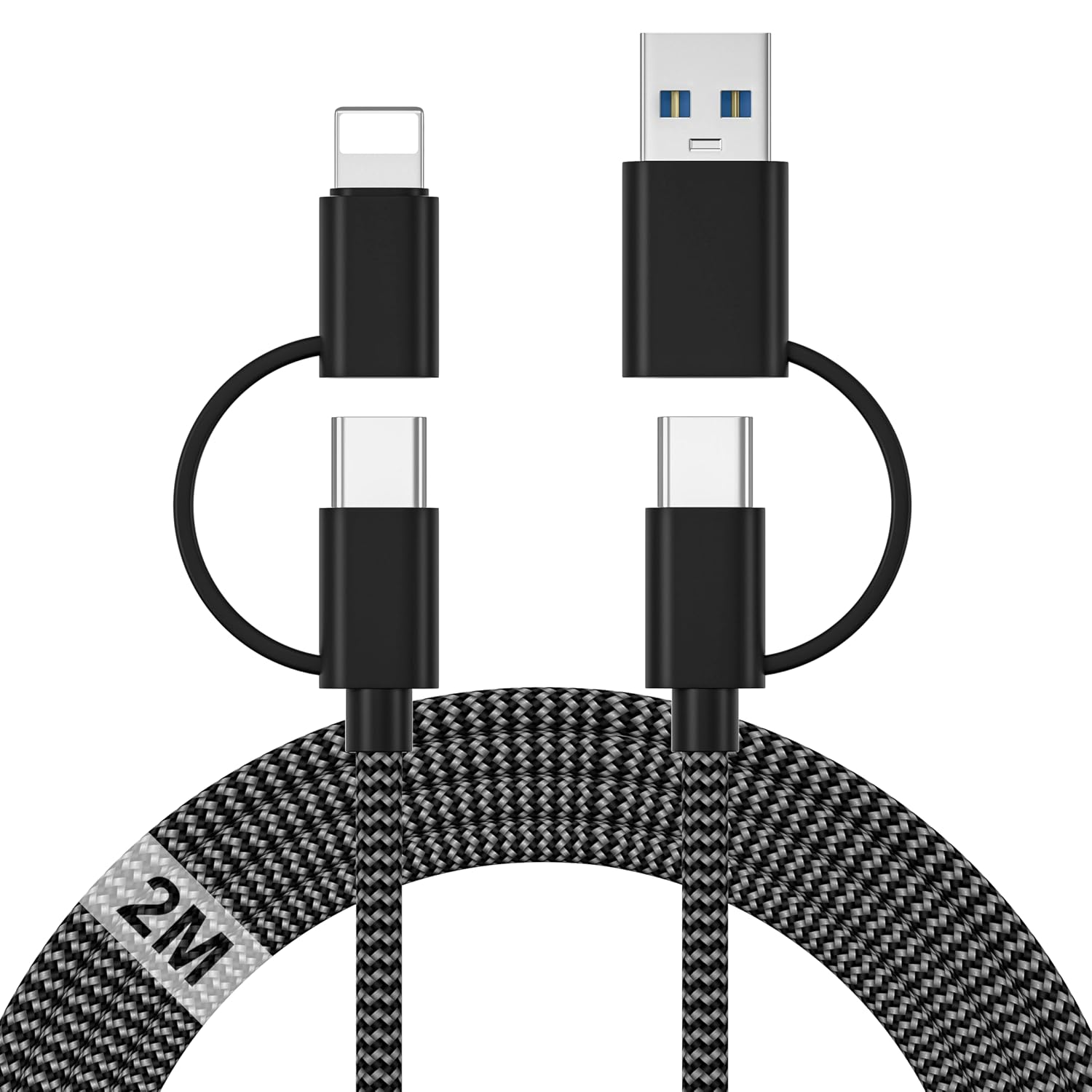 Detalle de KINPEE KIN-cb-02 4-in-1 Charging Cable, 2 m Braided, up to 60 W